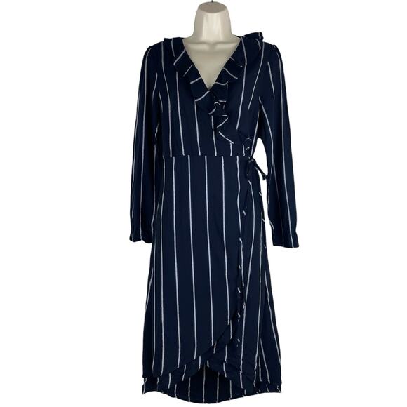 Rails Priya Metallic Striped Wrap Dress Knee Length Blue Black Size S - Picture 4 of 11
